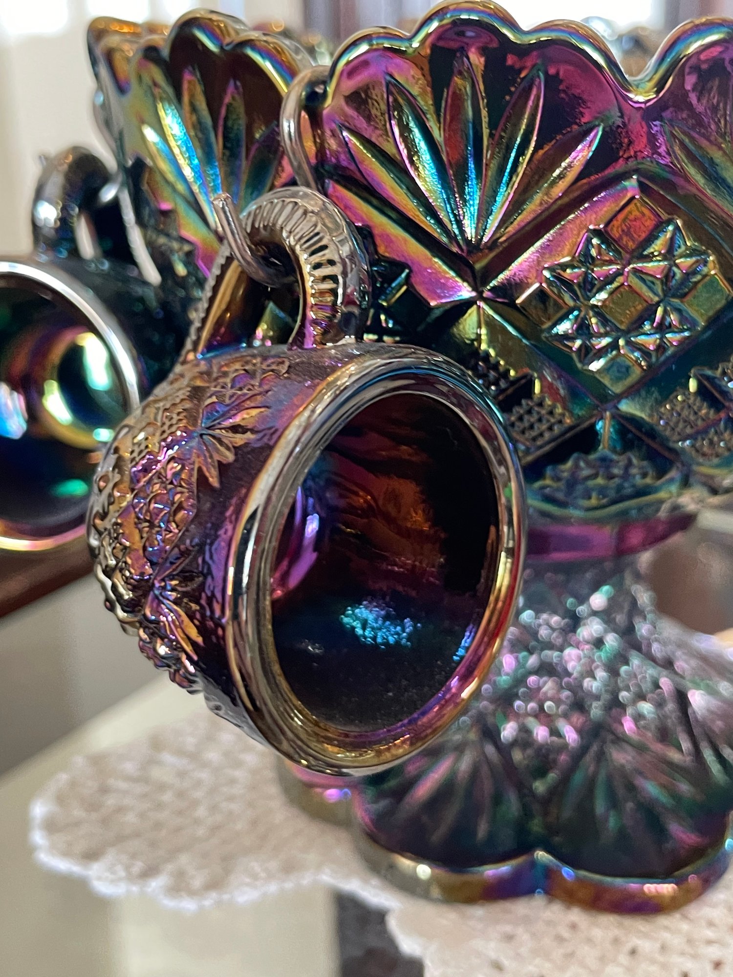 Westmoreland Carnival Glass Miniature Punch Bowl Set In Electric