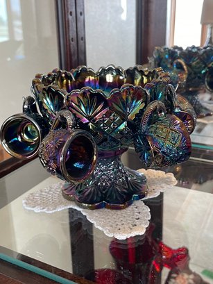 Westmoreland Carnival Glass Miniature Punch Bowl Set In Electric