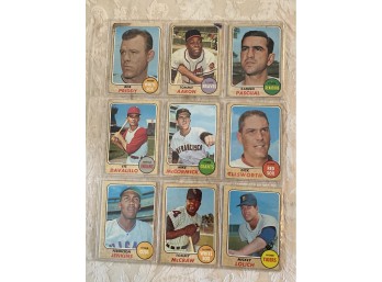 1968 Topps Baseball Card Lot Of 9.
