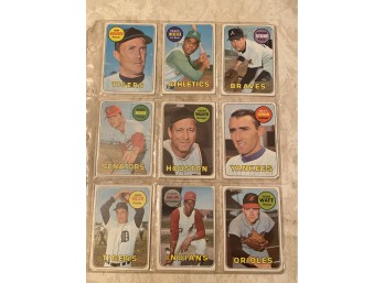 1969 Topps Baseball Card Lot Of 9.
