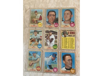 1968 Topps Baseball Card Lot Of 9.