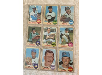 1968 Topps Baseball Card Lot Of 9.