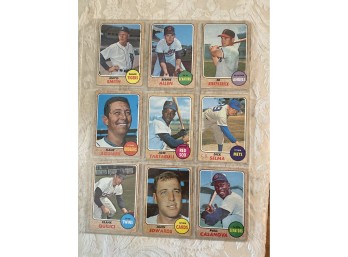 1968 Topps Baseball Card Lot Of 9.