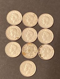 1939 Canadian Nickel Lot Of 10
