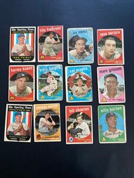 1959 Topps Baseball Card Lot Of 12. POOR Condition