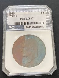 1976 Eisenhower Dollar Coin Type 2 PCI MS67 With Toning