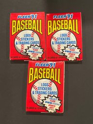 1991 Fleer Baseball Card Packs Lot Of 3