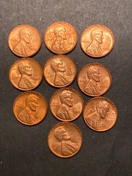1963 Lincoln Pennies Lot Of 10. BU