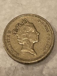 1990 One Pound Coin Error Upside Down Rim Queen Elizabeth II Rare