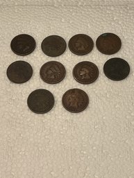 Indian Head Pennies Lot Of 10