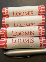 Unsearched /Circulated Loomis Penny Roll/ Acquired UT OBWOriginal Bank Wrap Lot Of 4