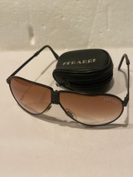 VTG Ferrari Aviator Folding Sunglasses Black Frames Black Fade With Case