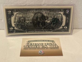 FULL BACK To FACE OFFSET COLORIZED PRINTING ERROR OVERPRINT $2 Genuine US Bill