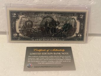 FULL BACK To FACE OFFSET COLORIZED PRINTING ERROR OVERPRINT $2 Genuine US Bill