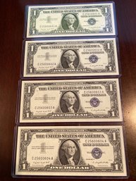 1957 A One Dollar Silver Certificate Lot Of 4 Sequential. BU??