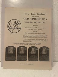 NEW YORK YANKEES 16TH ANNUAL OLD TIMERS DAY PROGRAM JULY 28 1962