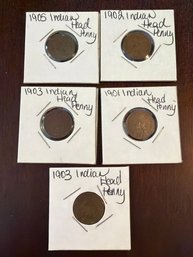 Indian Head Penny Lot Of 5
