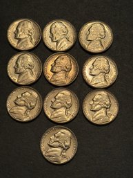 1962 D Jefferson Nickel Lot Of 10 BU