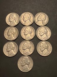 1954 D Jefferson Nickel Lot Of 10