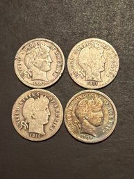 Barber Dime Lot Of 4