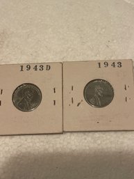 1943 Lincoln Wheat Cent  WWII Era  Circulated Condition - Lot Of 2