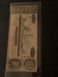 1864 Confederate States Of America (CSA) $20 Dollars Civil War Note