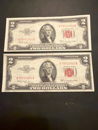 1953 C Red Seal $2 Bill Lot Of 2