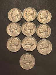 1954 D Jefferson Nickel Lot Of 10
