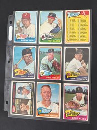 1965 Topps Baseball Card Lot Of 9