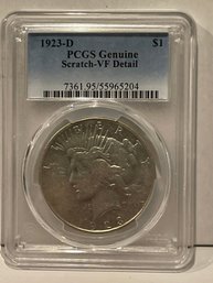 1923-D Silver Peace Dollar PCGS Scratch - VF Detail