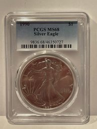 1990 American Silver Eagle 1 Oz PCGS MS68 Bright White Better Date