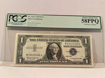 $1 1957-B Silver Fr. 1621 Grade PCGS 58 PPQ