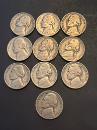 1952 P Jefferson Nickel Lot Of 10