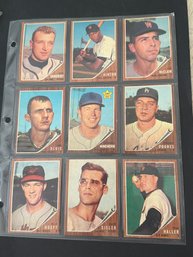 1962 Topps Baseball Card Lot Of 9