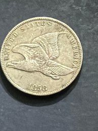 1858 Flying Eagle Cent. Nice Condition.  AU?
