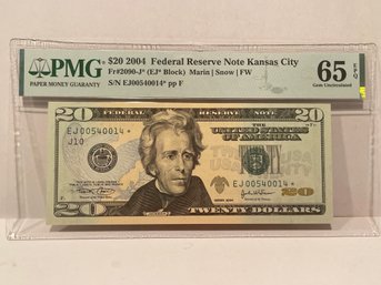 $20 2004 Federal Reserve * Star Note Kansas City PMG 65 EPQ Gem Uncirculated