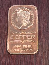Copper Bar .999 Fine 1 Ounce