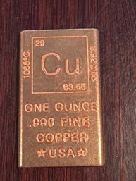 Copper Bar .999 Fine 1 Ounce