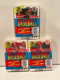 1990 Fleer Baseball Cello Card Pack Lot Of 3