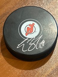 Travis Zajak NJ Devils Autograhed Hockey Puck With COA