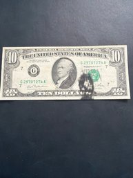 Ten Dollar Bill With Ink Error