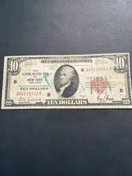 1929 Federal Reserve Bank Of New York Ten Dollar Bill