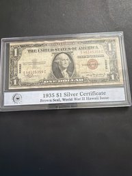 1935 Silver Certificate Hawaii Dollar Bill. Miscut.