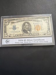 1935 Silver Certificate North Africa Five Dollar Bill