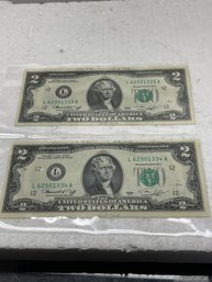 Sequential US Two Dollar Bills 1976 SET OF 2 - $2 U.S. Currency Crisp Clean Notes