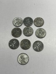 1943 Steel Wheat Pennies Lot Of 10