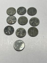 1943 Steel Wheat Pennies Lot Of 10