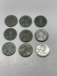 1943 Steel Wheat Pennies Lot Of 9