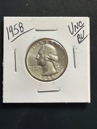 1958 (P) Washington Quarter 90% Silver Gem BU US Coin