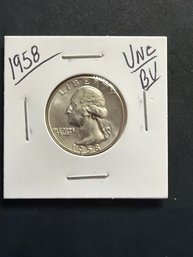 1958 (P) Washington Quarter 90% Silver Gem BU US Coin